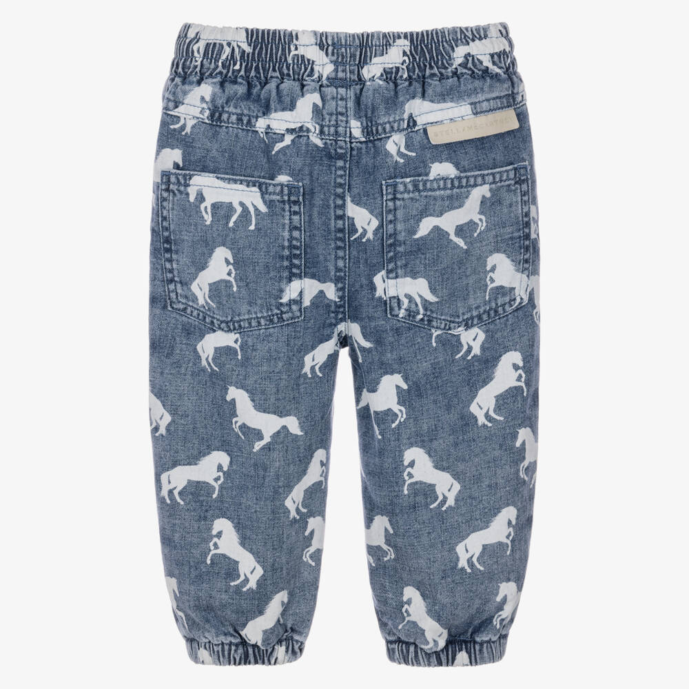Stella McCartney Kids-Boys Blue Denim Horse Print Joggers | Childrensalon