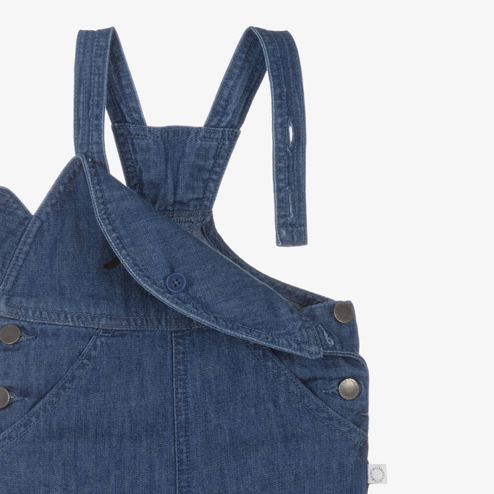 Stella McCartney Kids-Boys Blue Denim Whale Dungaree Shorts | Childrensalon