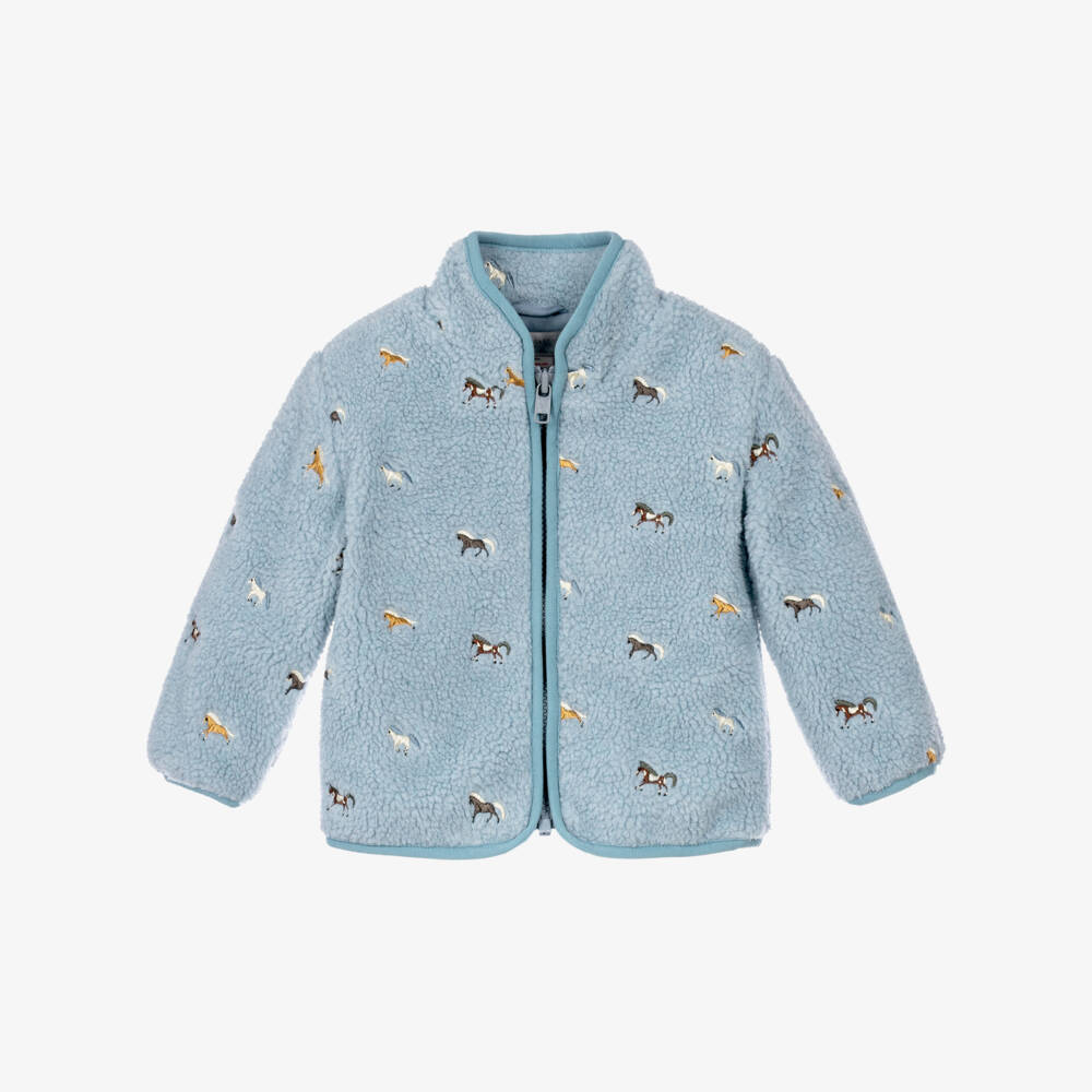 Stella McCartney Kids-Boys Blue Fleece Jacket with Embroidered Horses | Childrensalon