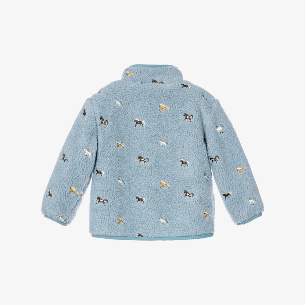 Stella McCartney Kids-Boys Blue Fleece Jacket with Embroidered Horses | Childrensalon