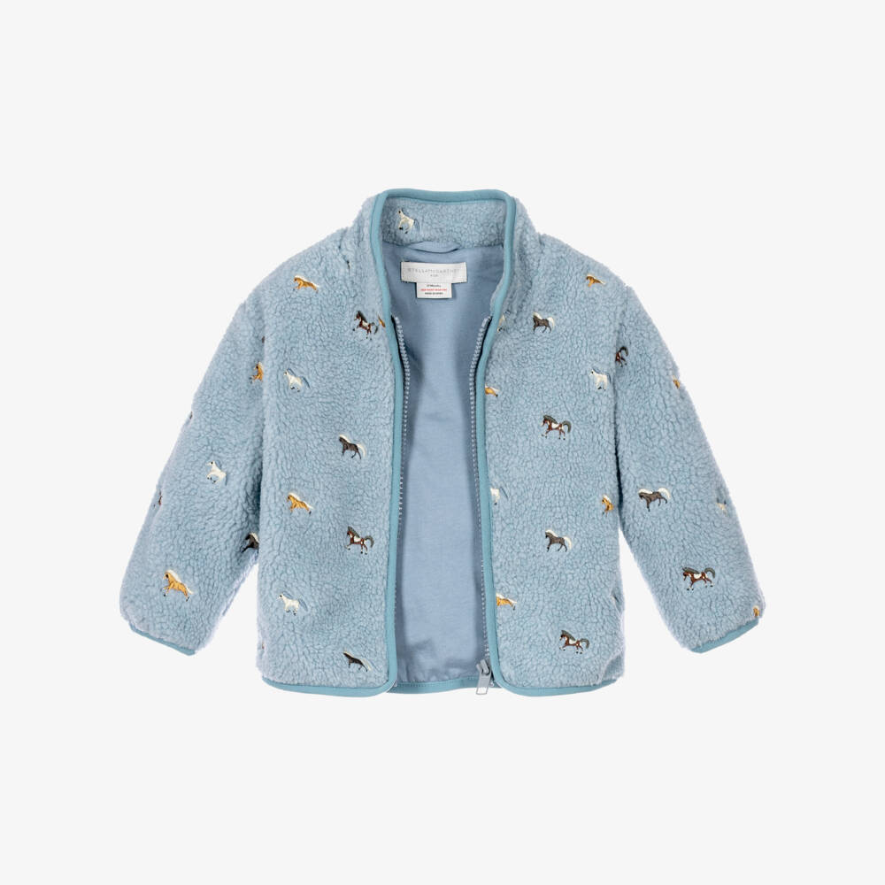 Stella McCartney Kids-Boys Blue Fleece Jacket with Embroidered Horses | Childrensalon
