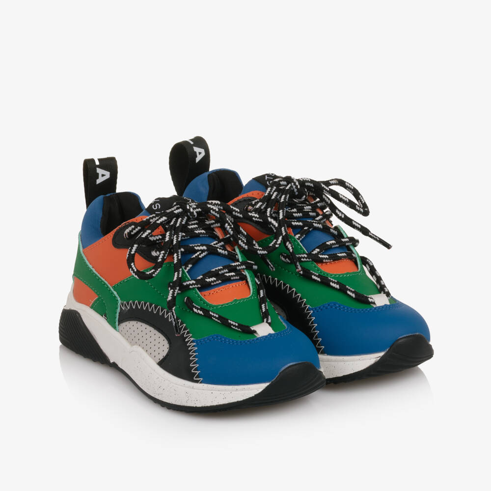 Stella McCartney Kids-Boys Blue & Green Colourblock Lace-Up Trainers | Childrensalon