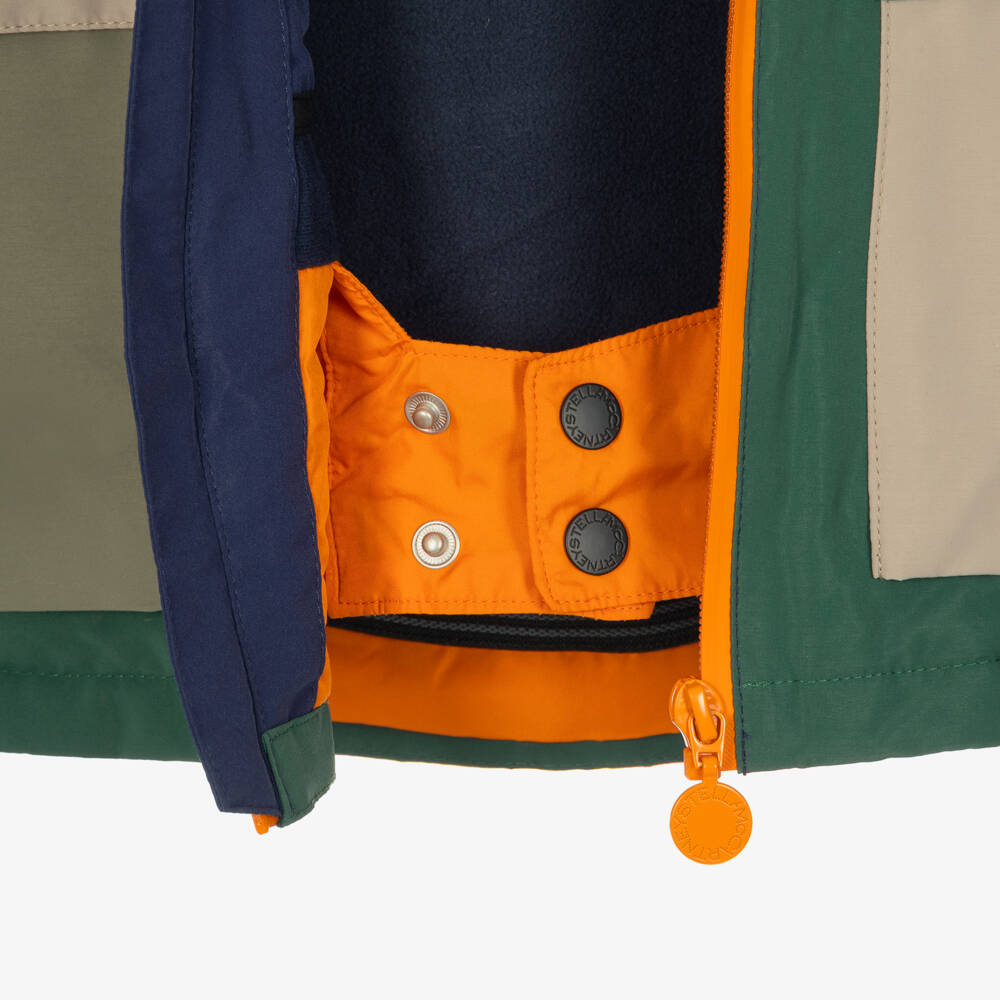 Stella McCartney Kids-Boys Blue & Green Colourblock Technical Ski Jacket | Childrensalon