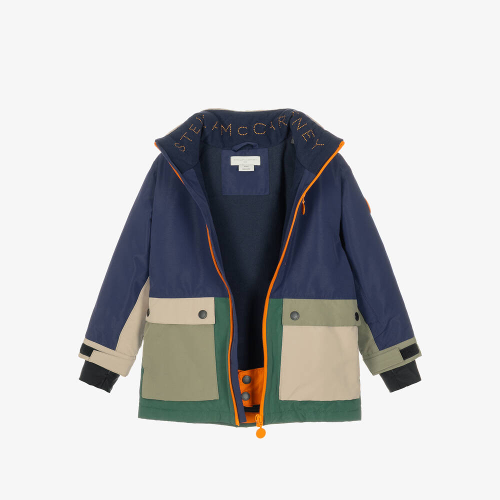 Stella McCartney Kids-Boys Blue & Green Colourblock Technical Ski Jacket | Childrensalon