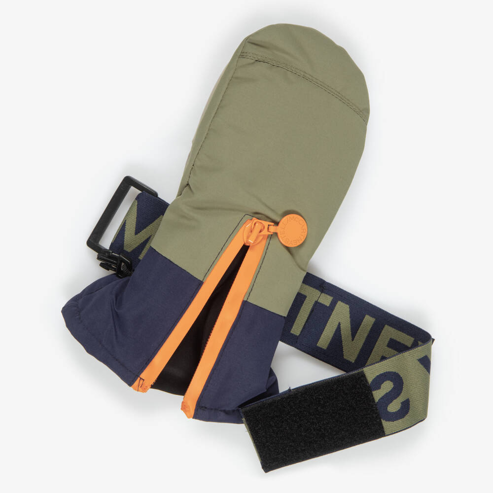 Stella McCartney Kids-Boys Blue & Green Waterproof Ski Mittens | Childrensalon
