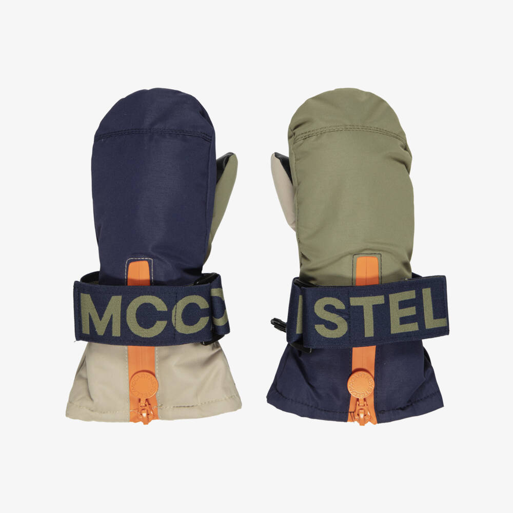 Stella McCartney Kids-Boys Blue & Green Waterproof Ski Mittens | Childrensalon