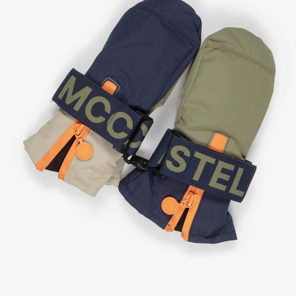Stella McCartney Kids-Boys Blue & Green Waterproof Ski Mittens | Childrensalon