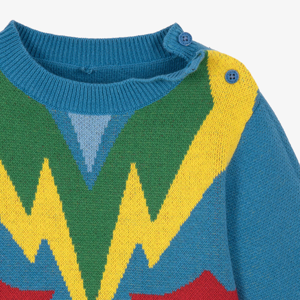 Stella McCartney Kids-Boys Blue Knit Superhero Sweater | Childrensalon