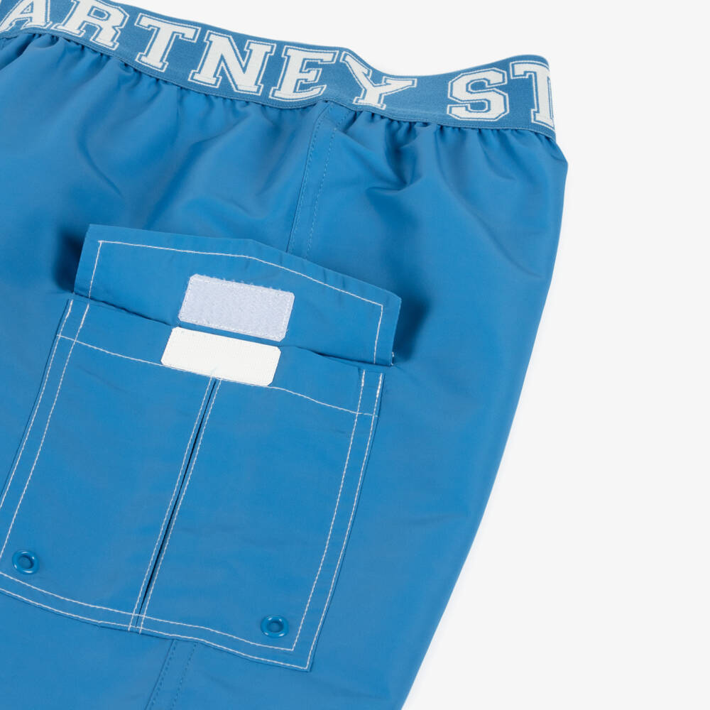Stella McCartney Kids-Boys Blue Logo Waistband Swim Shorts | Childrensalon
