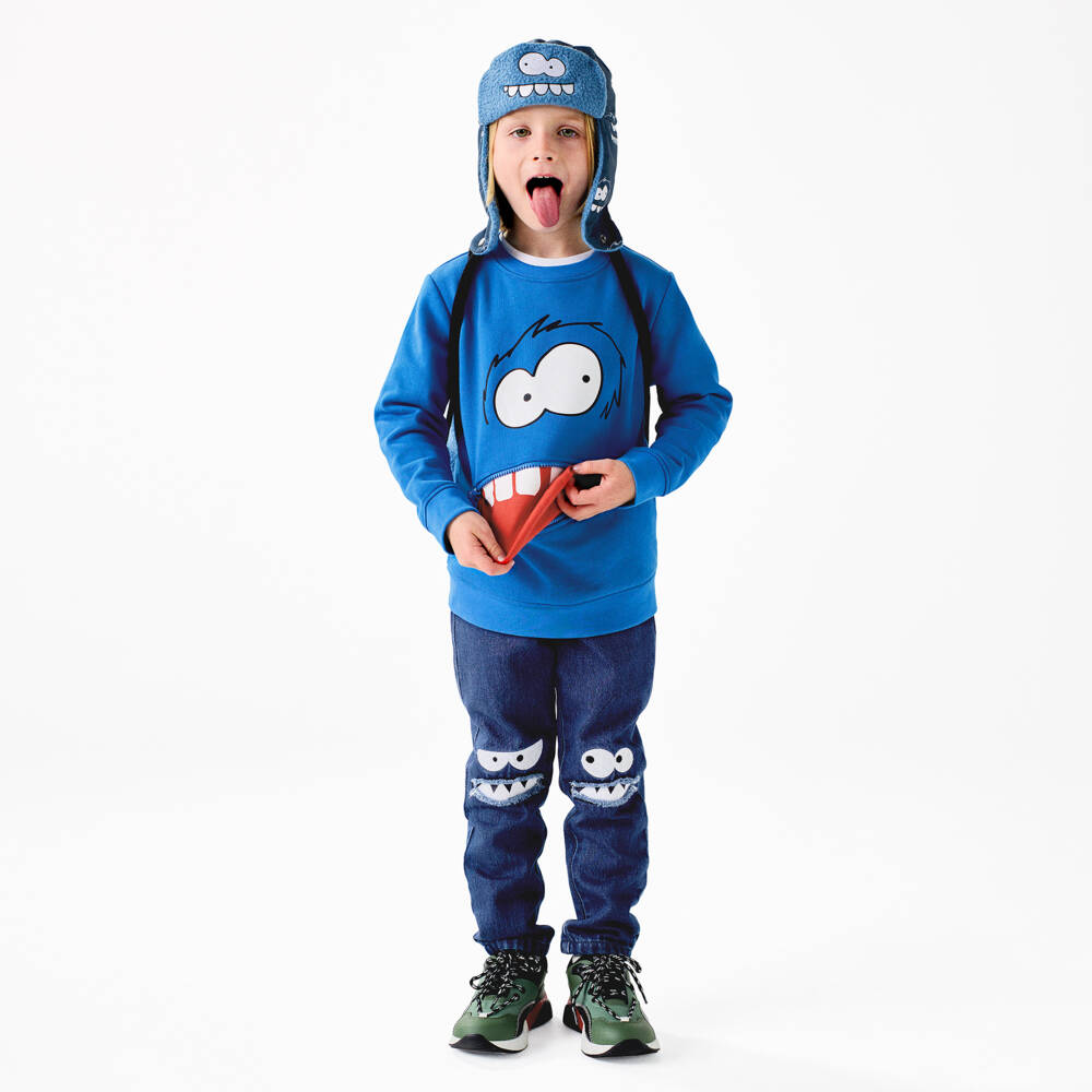 Stella McCartney Kids-Boys Blue Monster Knee Jeans | Childrensalon