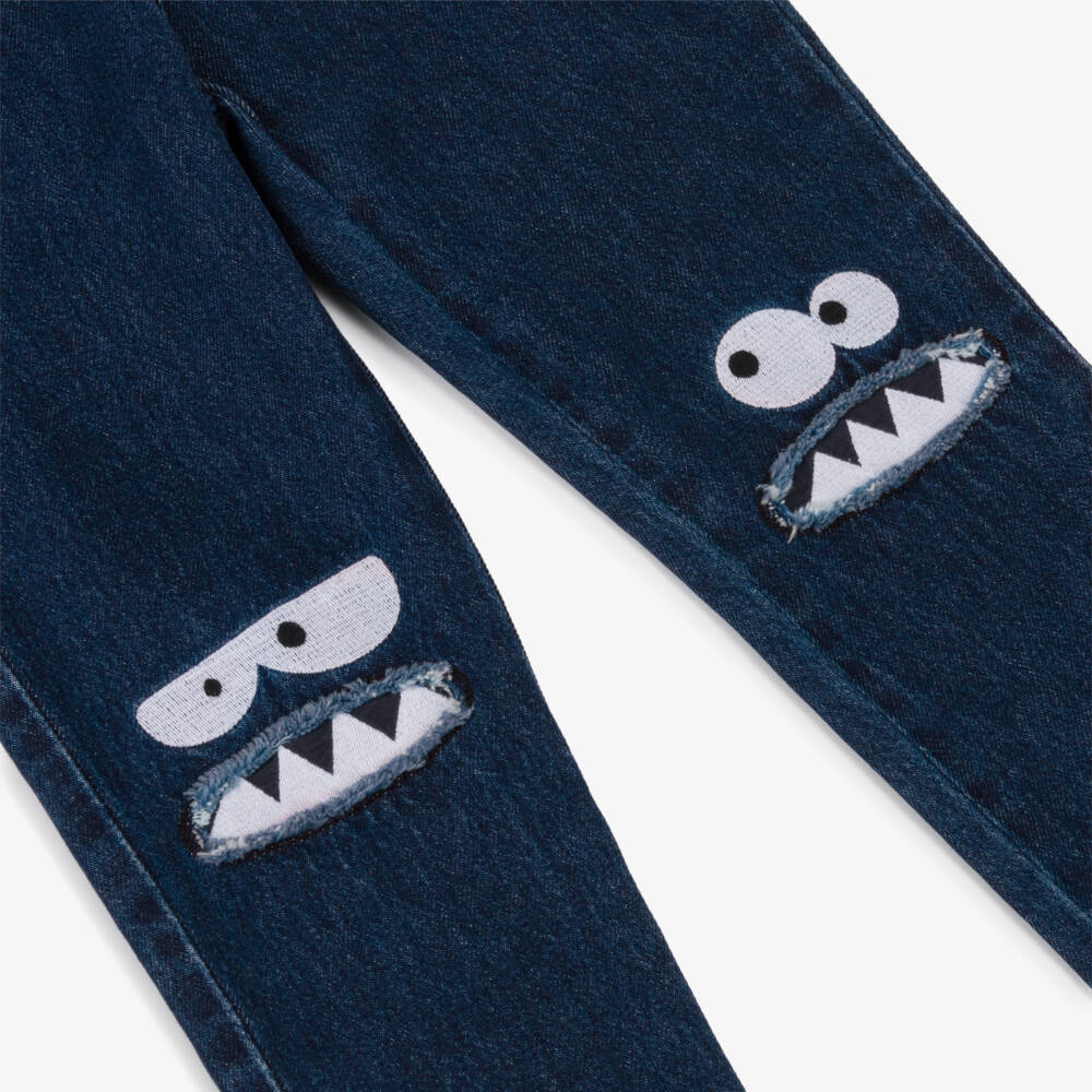 Stella McCartney Kids-Boys Blue Monster Knee Jeans | Childrensalon