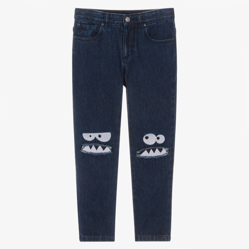 Stella McCartney Kids-بنطلون جينز أزرق للأولاد بتصميم وحش على الركبة | Childrensalon