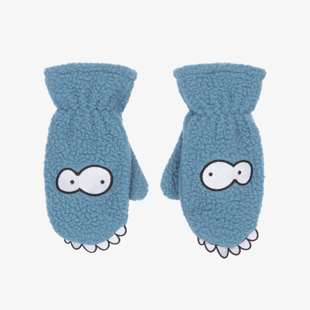 Stella McCartney Kids-Boys Blue Sherpa Fleece Yeti Mittens | Childrensalon