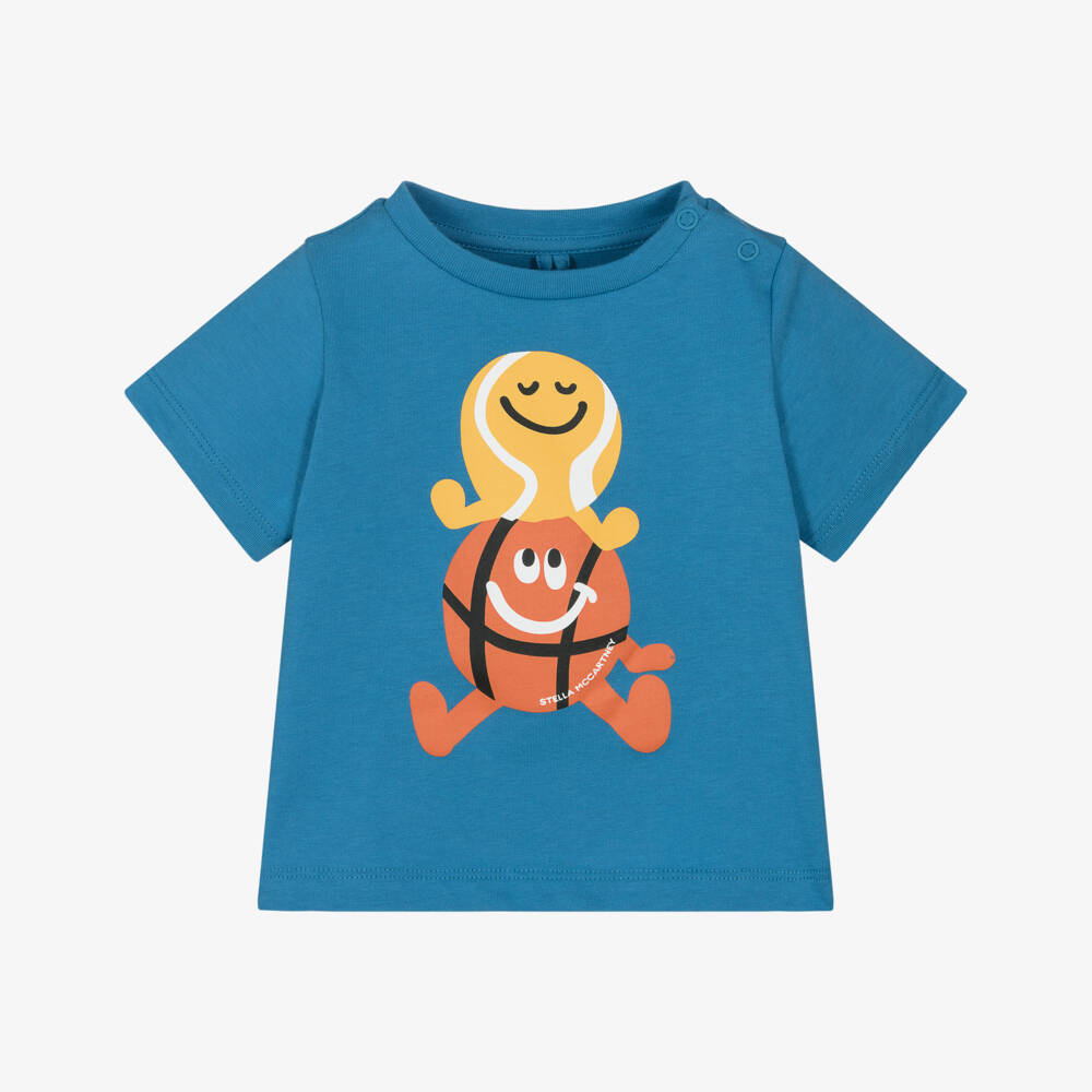 Stella McCartney Kids-Boys Blue Sporty Print Cotton T-Shirt | Childrensalon