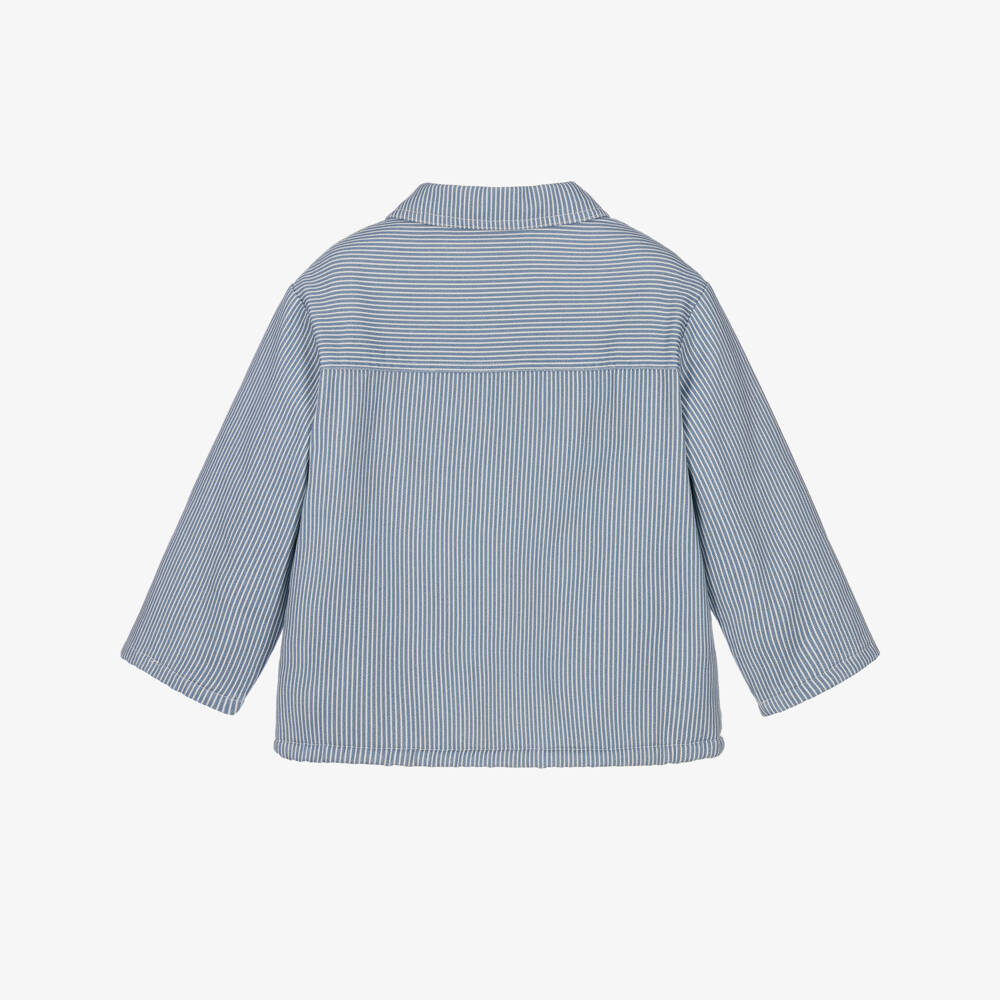 Stella McCartney Kids-Boys Blue Striped Jacket with Sherpa Lining | Childrensalon