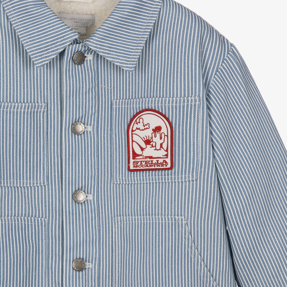 Stella McCartney Kids-Boys Blue Striped Jacket with Sherpa Lining | Childrensalon