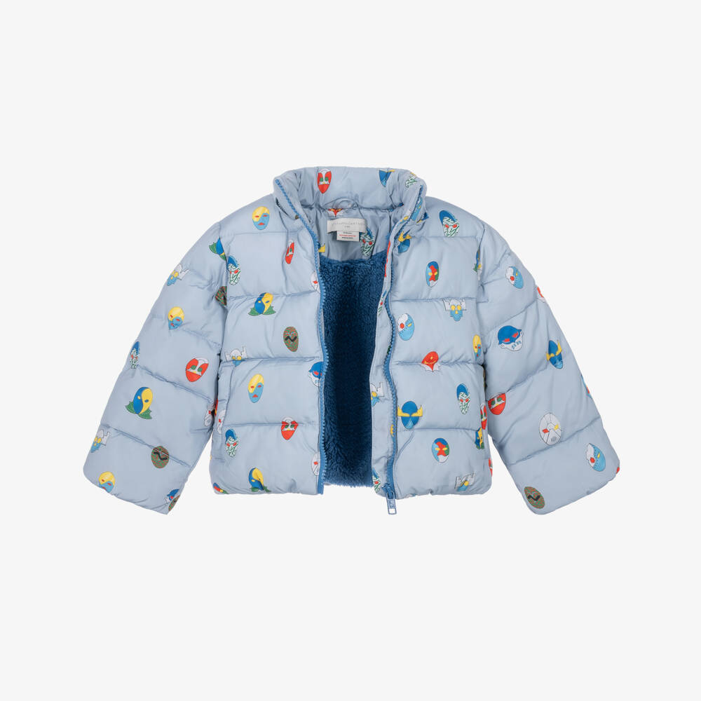 Stella McCartney Kids-Boys Blue Super Hero Print Puffer Jacket | Childrensalon