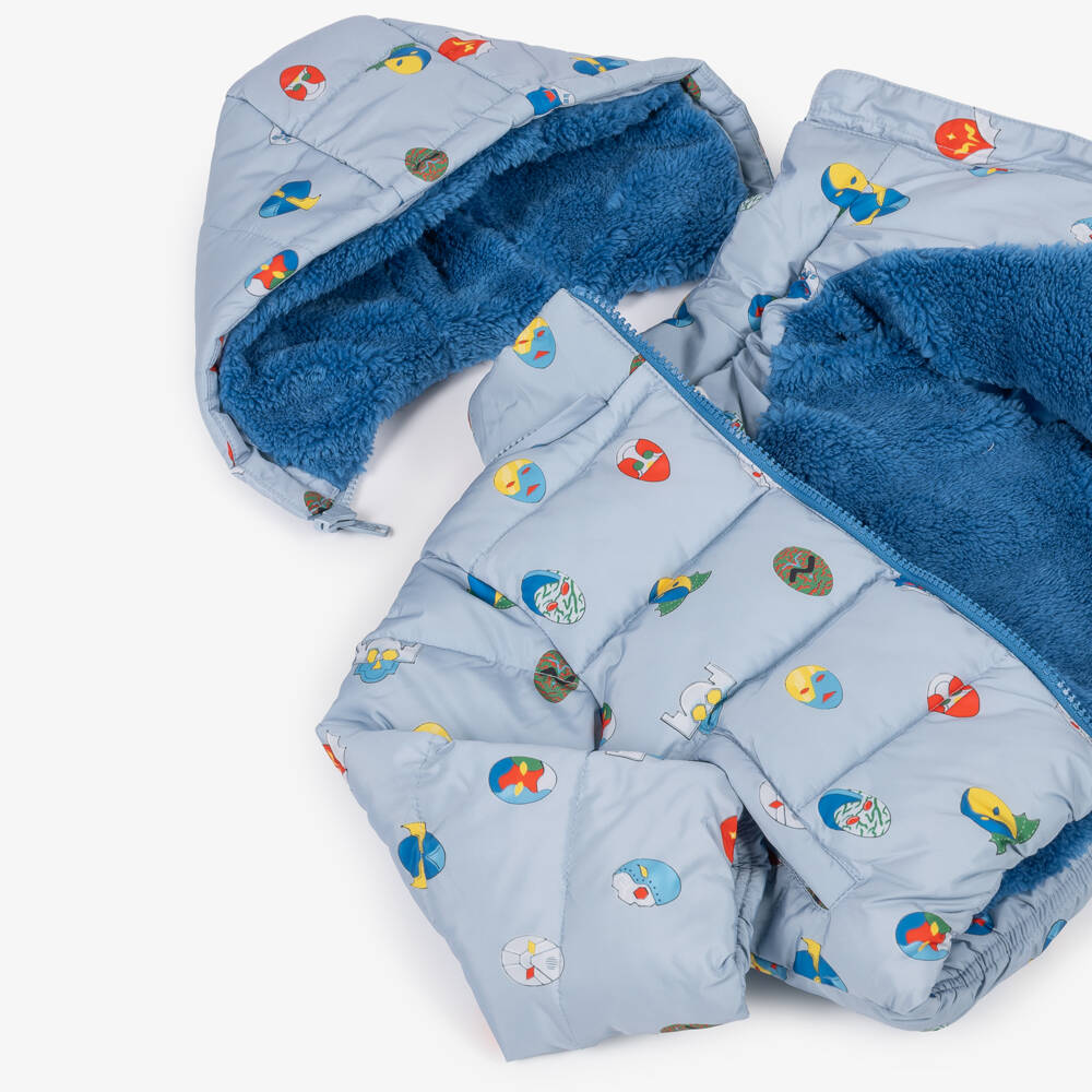 Stella McCartney Kids-Boys Blue Super Hero Print Puffer Jacket | Childrensalon
