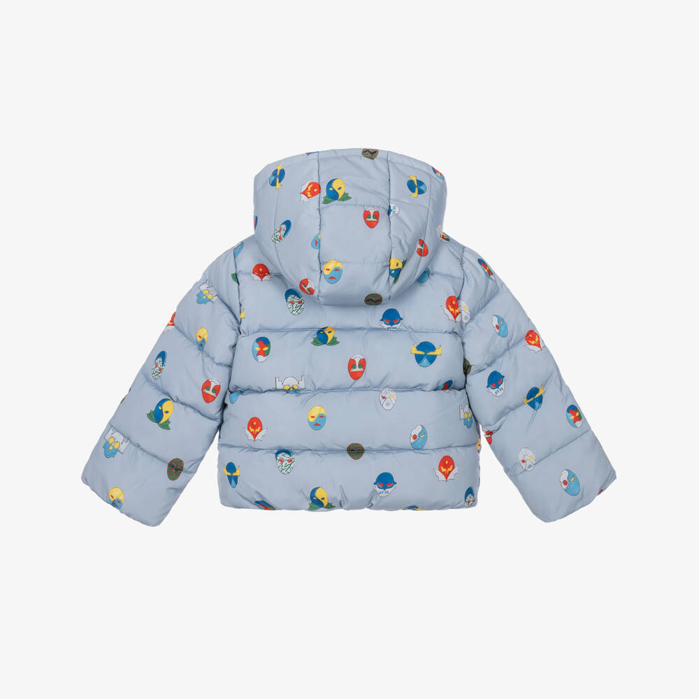 Stella McCartney Kids-Boys Blue Super Hero Print Puffer Jacket | Childrensalon