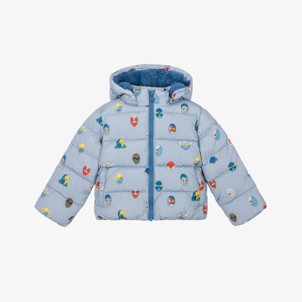 Stella McCartney Kids-Boys Blue Super Hero Print Puffer Jacket | Childrensalon