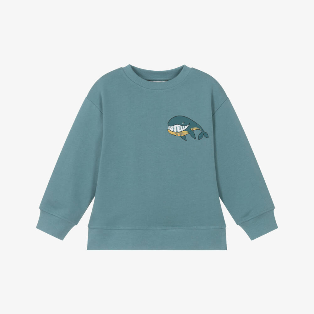 Stella McCartney Kids-Boys Blue Sweatshirt with Sea You Later Whale Graphic | Childrensalon