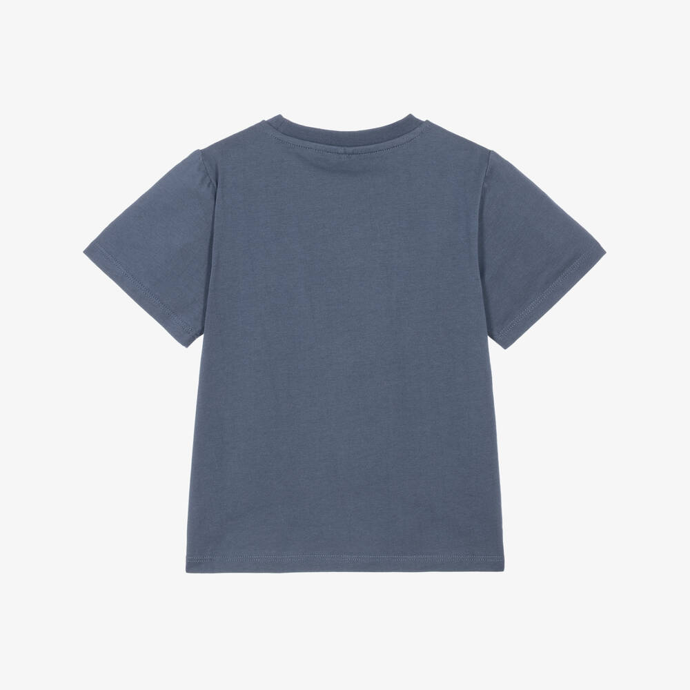 Stella McCartney Kids-Boys Blue T-Shirt with Embroidered Horses | Childrensalon