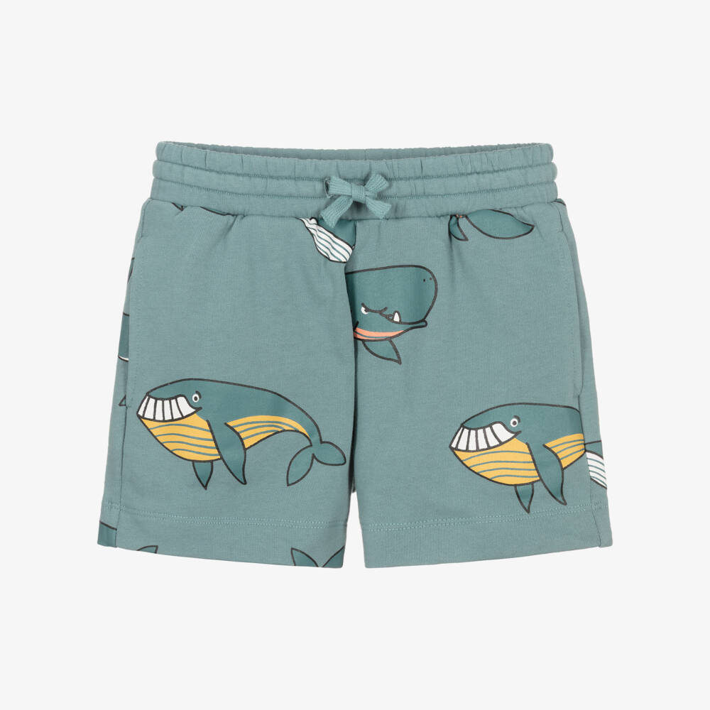Stella McCartney Kids-Boys Blue Whale Print Cotton Jersey Shorts | Childrensalon