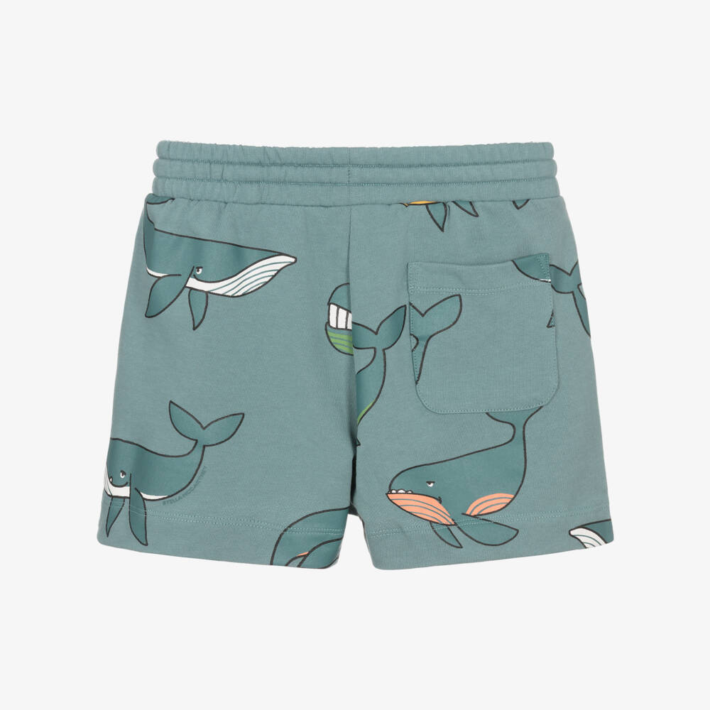 Stella McCartney Kids-Boys Blue Whale Print Cotton Jersey Shorts | Childrensalon
