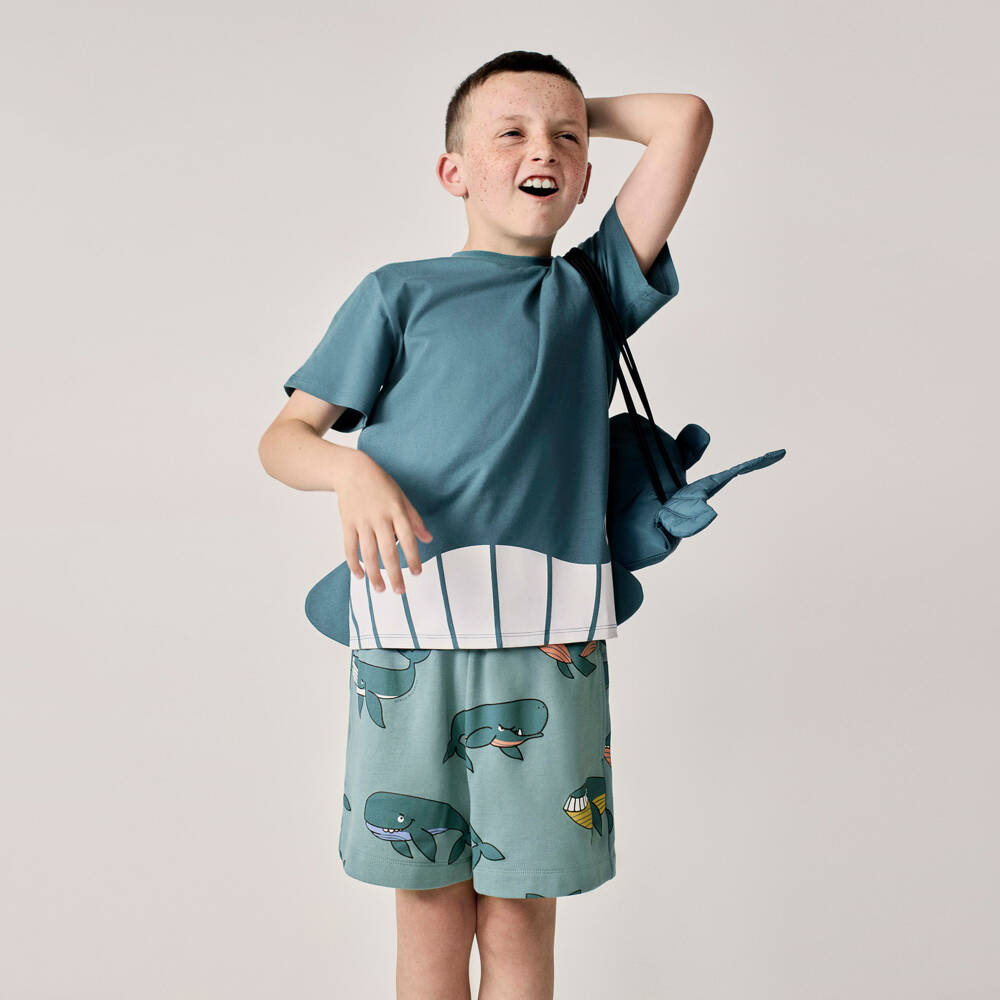 Stella McCartney Kids-Boys Blue Whale Print Cotton Jersey Shorts | Childrensalon