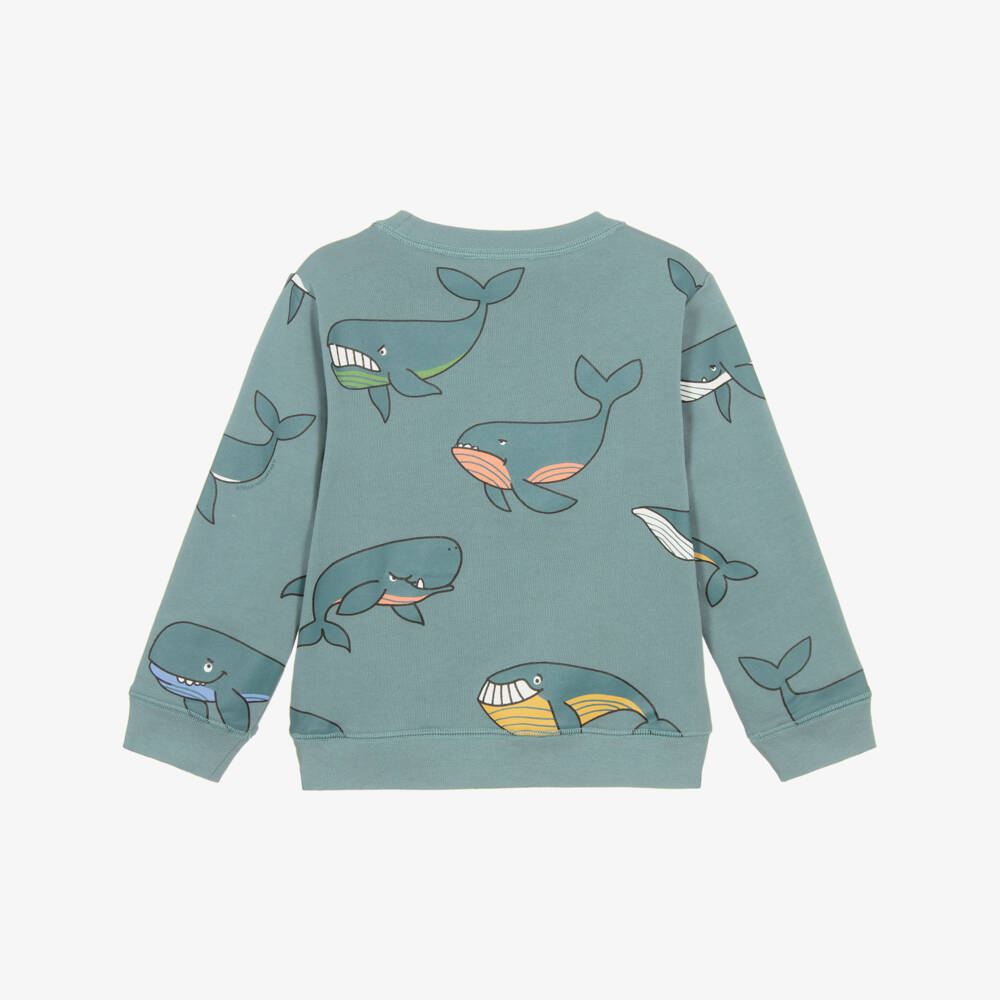 Stella McCartney Kids-Boys Blue Whale Print Cotton Jersey Sweatshirt | Childrensalon