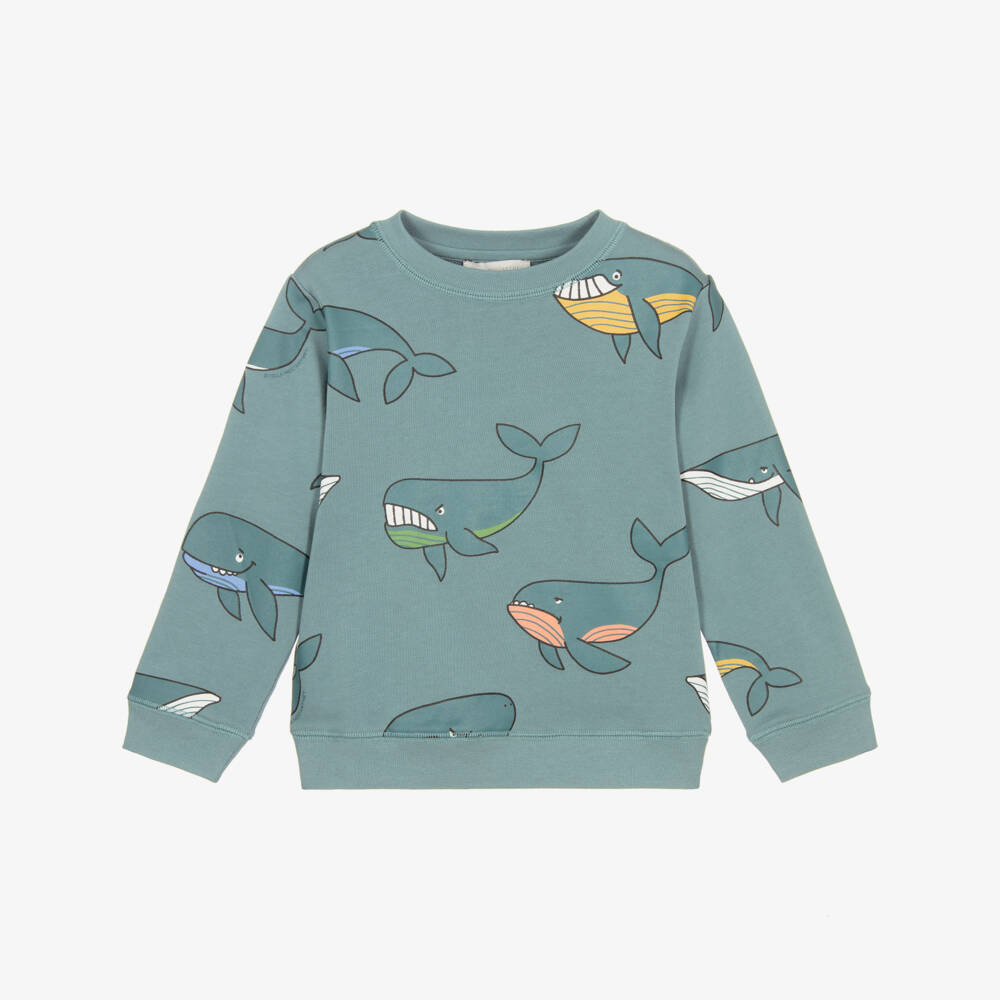 Stella McCartney Kids-Boys Blue Whale Print Cotton Jersey Sweatshirt | Childrensalon