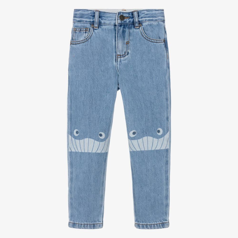 Stella McCartney Kids-Boys Blue Whale Print Denim Jeans | Childrensalon