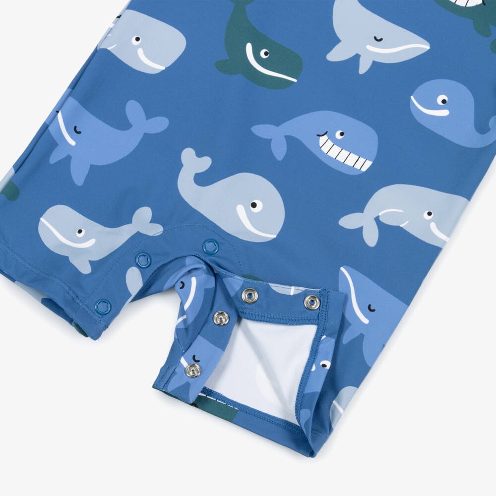 Stella McCartney Kids-بدلة واقية من الشمس بطبعة حوت لون أزرق للأولاد (UPF50+) | Childrensalon