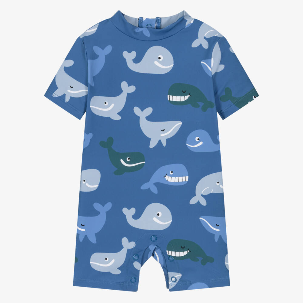 Stella McCartney Kids-بدلة واقية من الشمس بطبعة حوت لون أزرق للأولاد (UPF50+) | Childrensalon