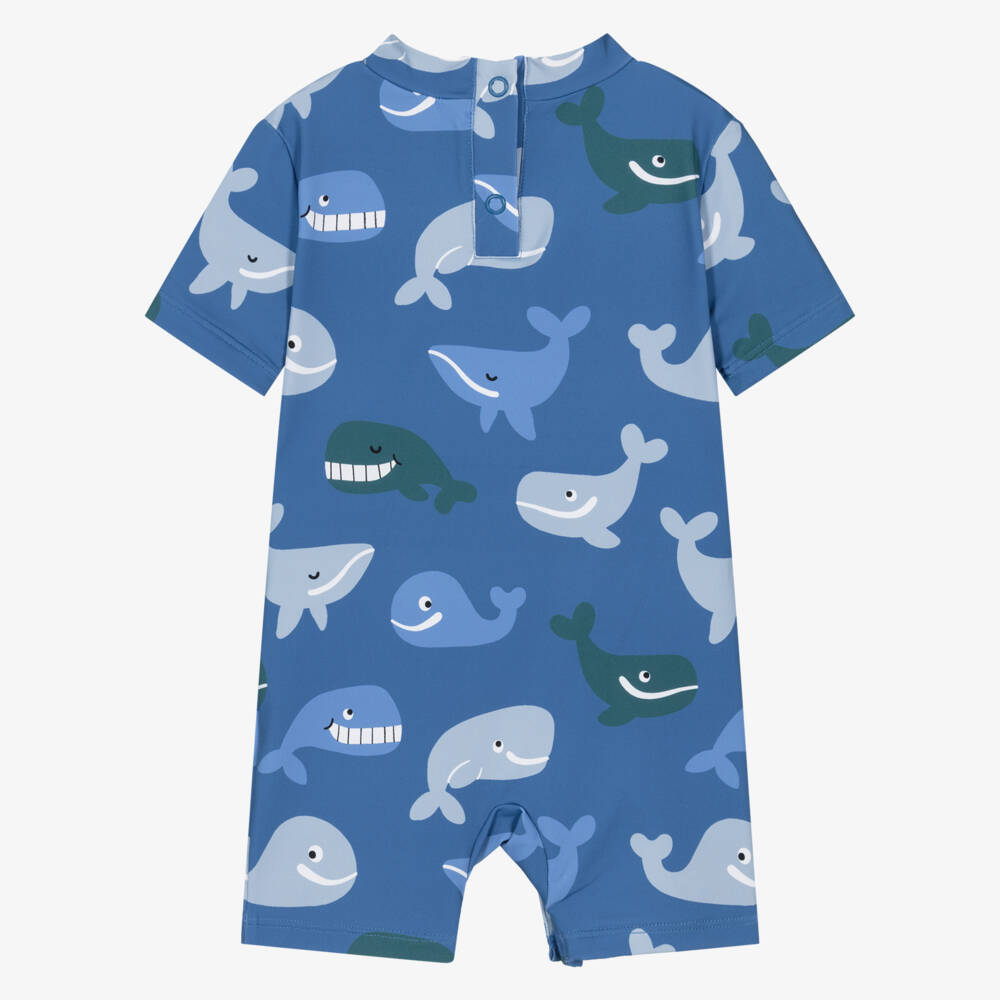 Stella McCartney Kids-بدلة واقية من الشمس بطبعة حوت لون أزرق للأولاد (UPF50+) | Childrensalon