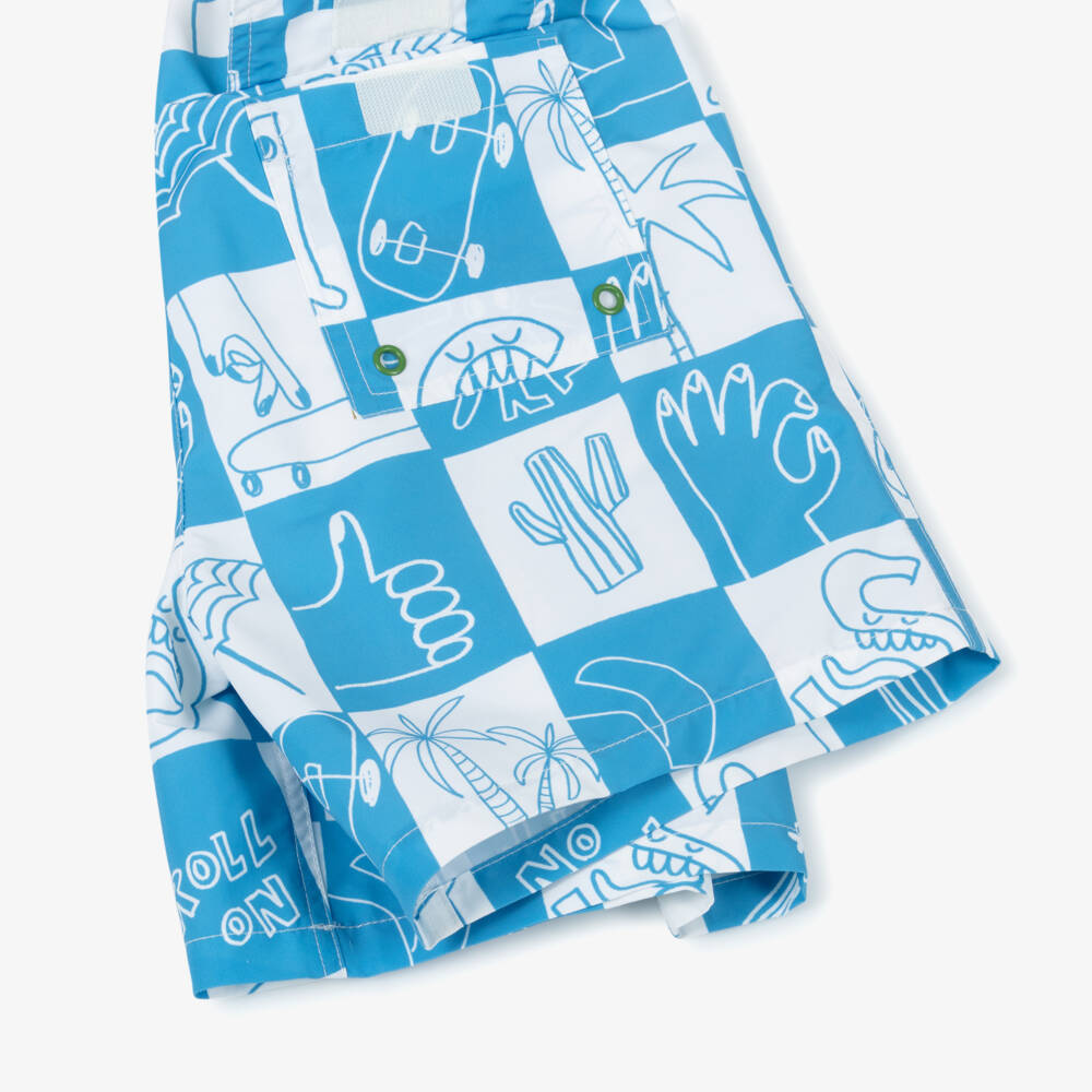 Stella McCartney Kids-Boys Blue & White Check Swim Shorts | Childrensalon