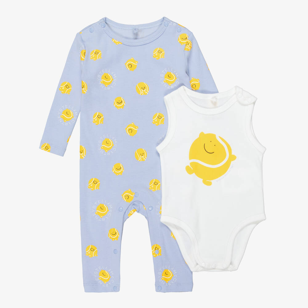 Stella McCartney Kids-Boys Blue & White Tennis Graphic Babysuit Set  | Childrensalon