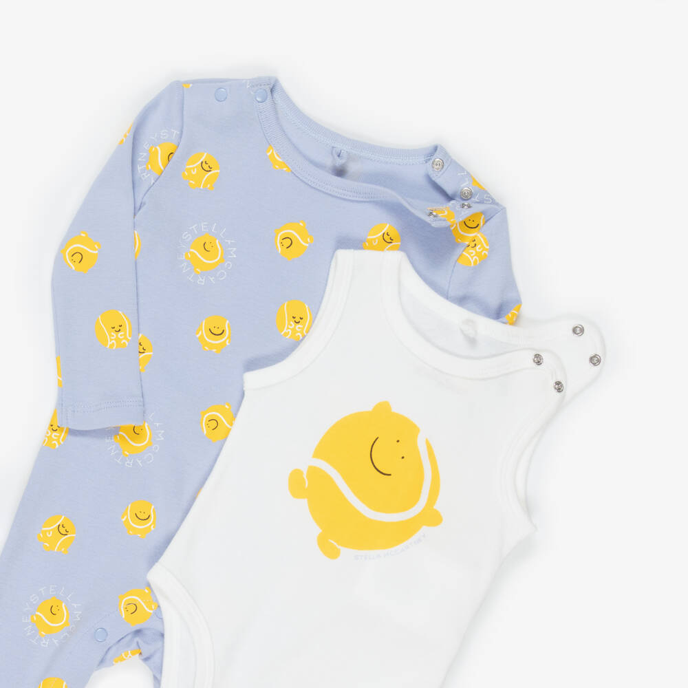 Stella McCartney Kids-Boys Blue & White Tennis Graphic Babysuit Set | Childrensalon