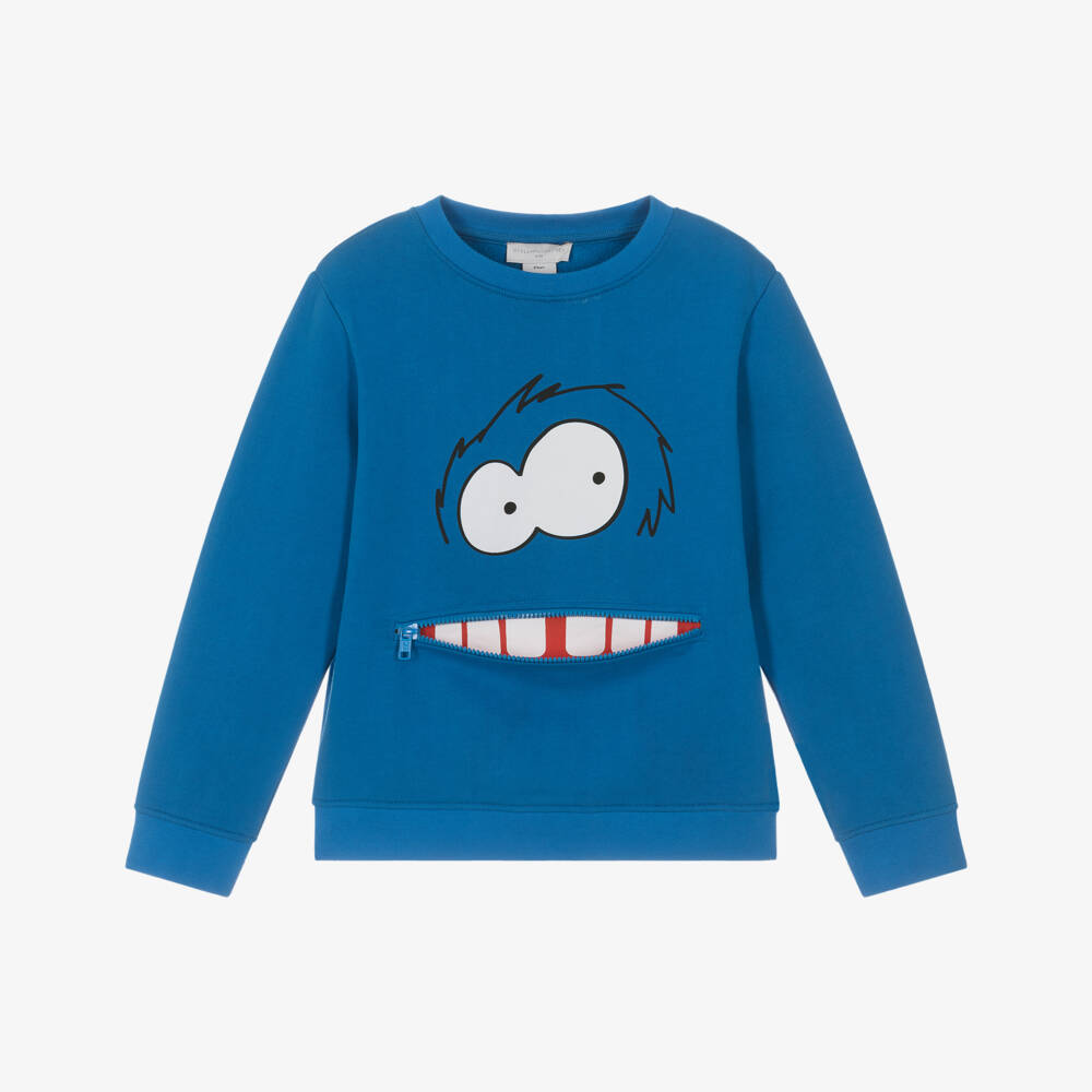 Stella McCartney Kids-Boys Blue Yeti Sweatshirt with Zipper-Mouth Pocket | Childrensalon