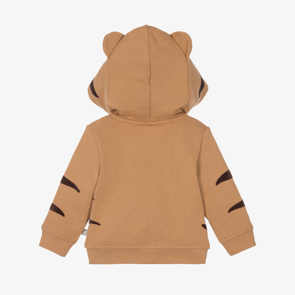 Stella McCartney Kids-Boys Brown Cotton Hooded Zip-Up Top in Tiger Design | Childrensalon