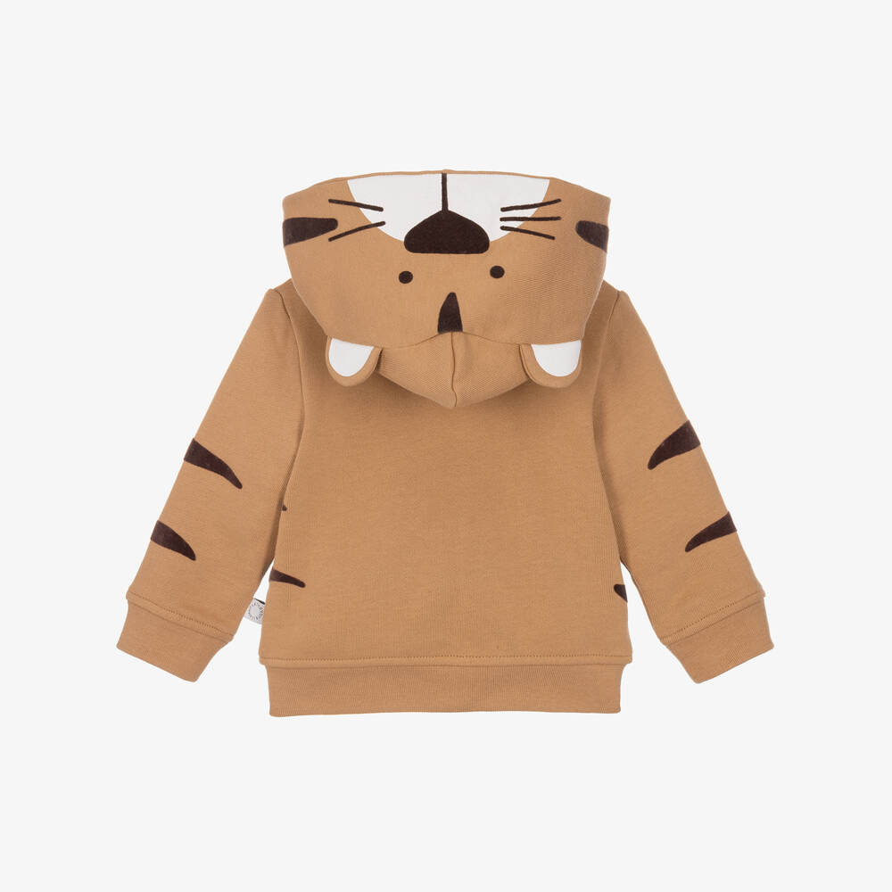 Stella McCartney Kids-Boys Brown Cotton Hooded Zip-Up Top in Tiger Design | Childrensalon