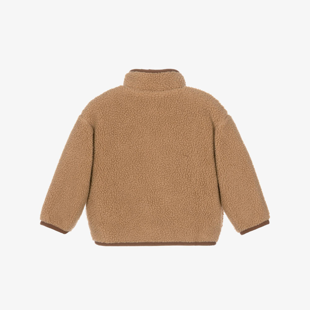 Stella McCartney Kids-Boys Brown Sherpa Jacket With Embroidered Tigers | Childrensalon