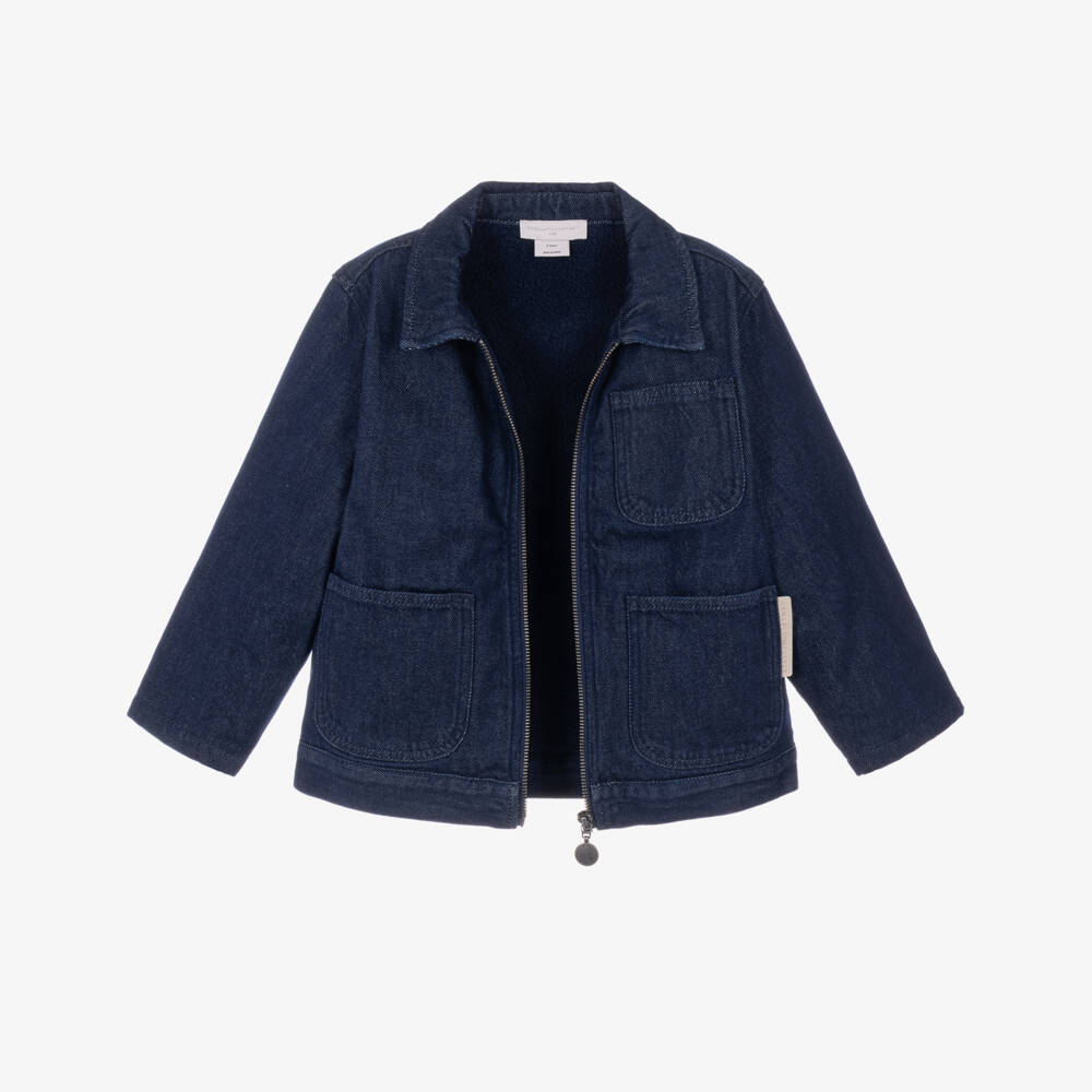 Stella McCartney Kids-Boys Dark Blue Fleece-Lined Denim Jacket | Childrensalon