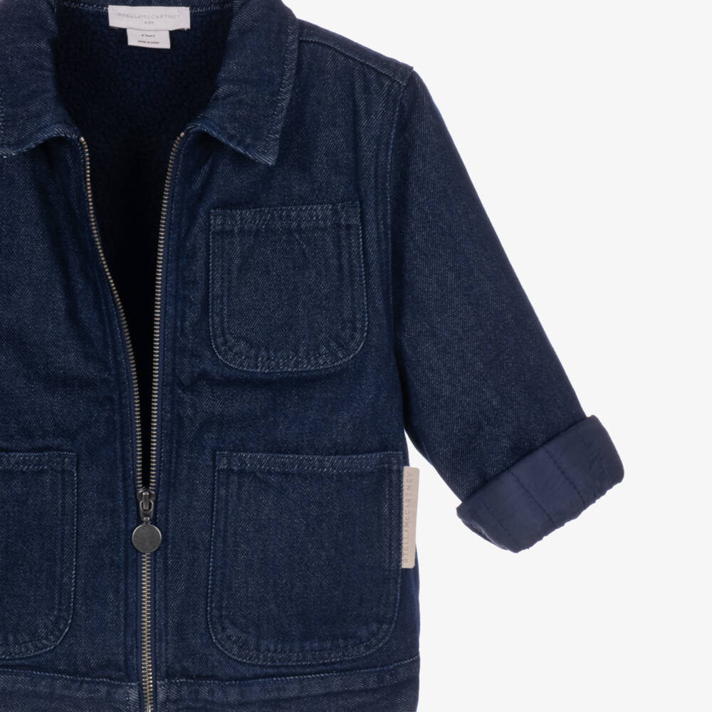 Stella McCartney Kids-Boys Dark Blue Fleece-Lined Denim Jacket | Childrensalon