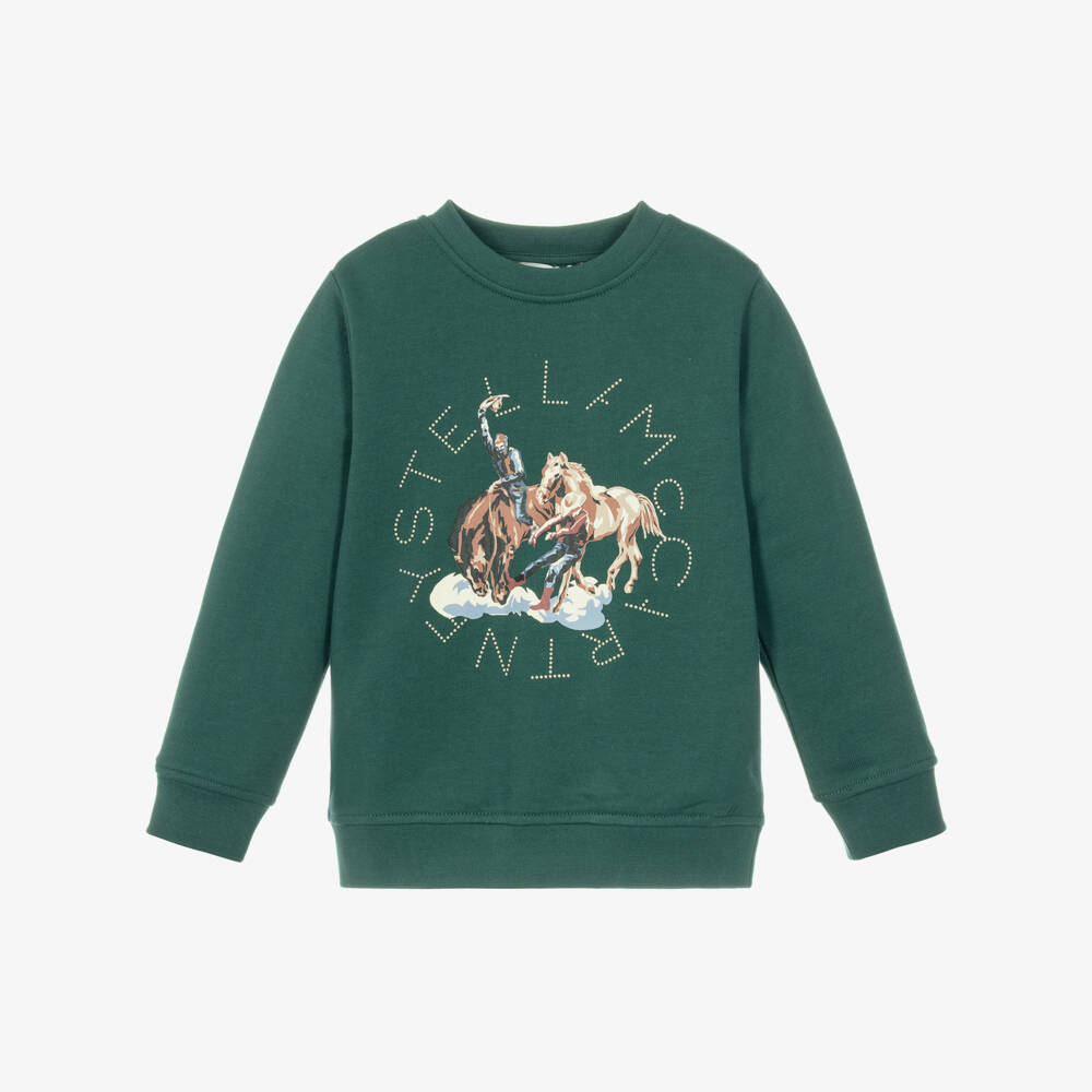 Stella McCartney Kids-Boys Dark Green Cotton Cowboy Sweatshirt | Childrensalon