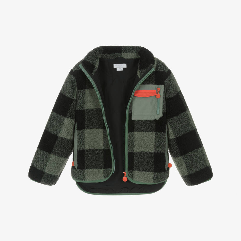 Stella McCartney Kids-Boys Green & Black Check Fleece Jacket | Childrensalon