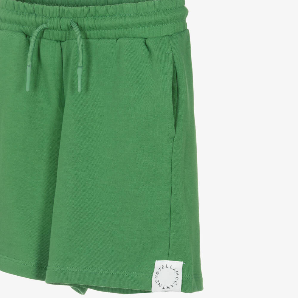 Stella McCartney Kids-Boys Green Cotton Jersey Shorts with Logo Tab | Childrensalon
