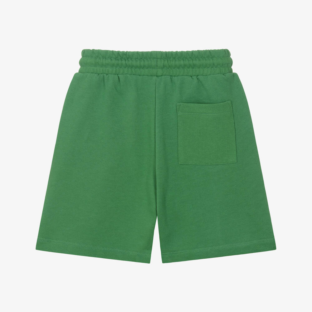 Stella McCartney Kids-Boys Green Cotton Jersey Shorts with Logo Tab | Childrensalon