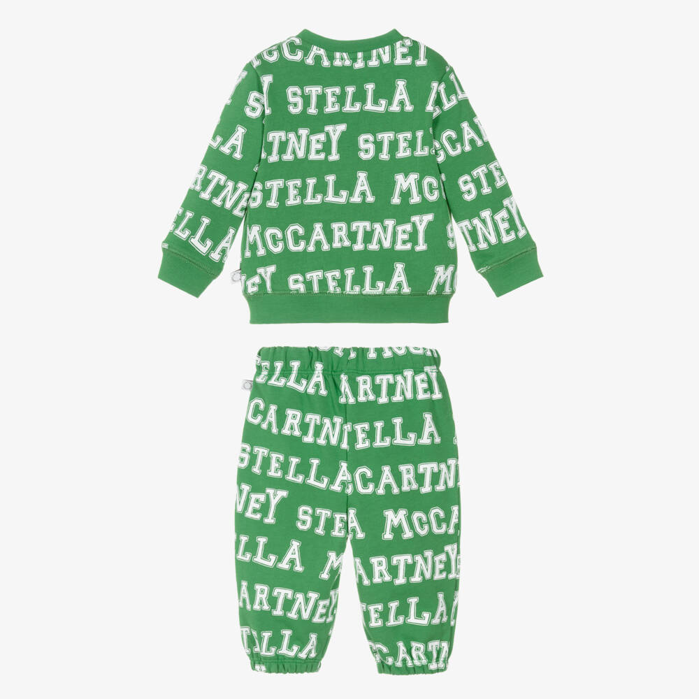 Stella McCartney Kids-Boys Green Cotton Logo Tracksuit | Childrensalon