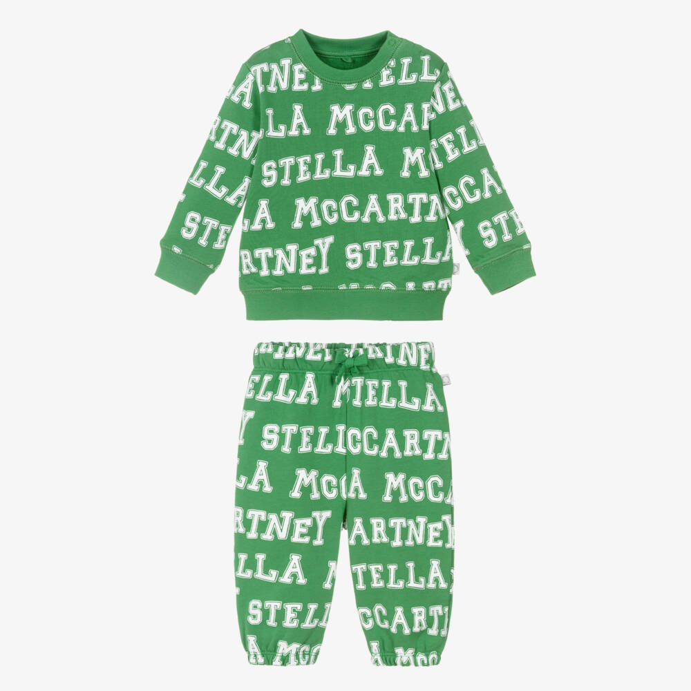 Stella McCartney Kids-Boys Green Cotton Logo Tracksuit | Childrensalon